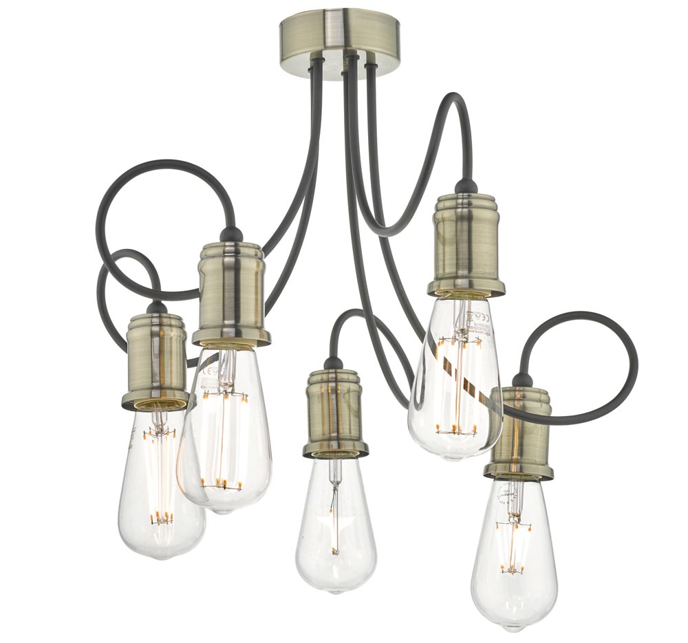 Alzbet 5 Light Semi Flush - Antique Brass and Black