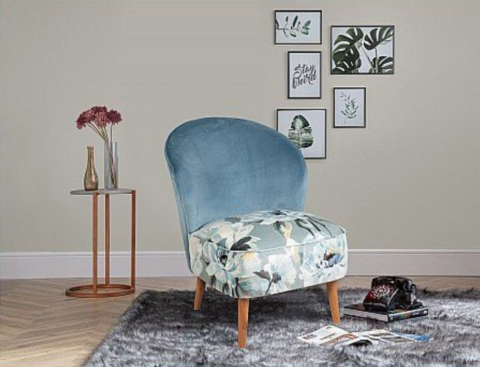 *CLEARANCE* Evie Accent Chair - Sky Botanical/Oak