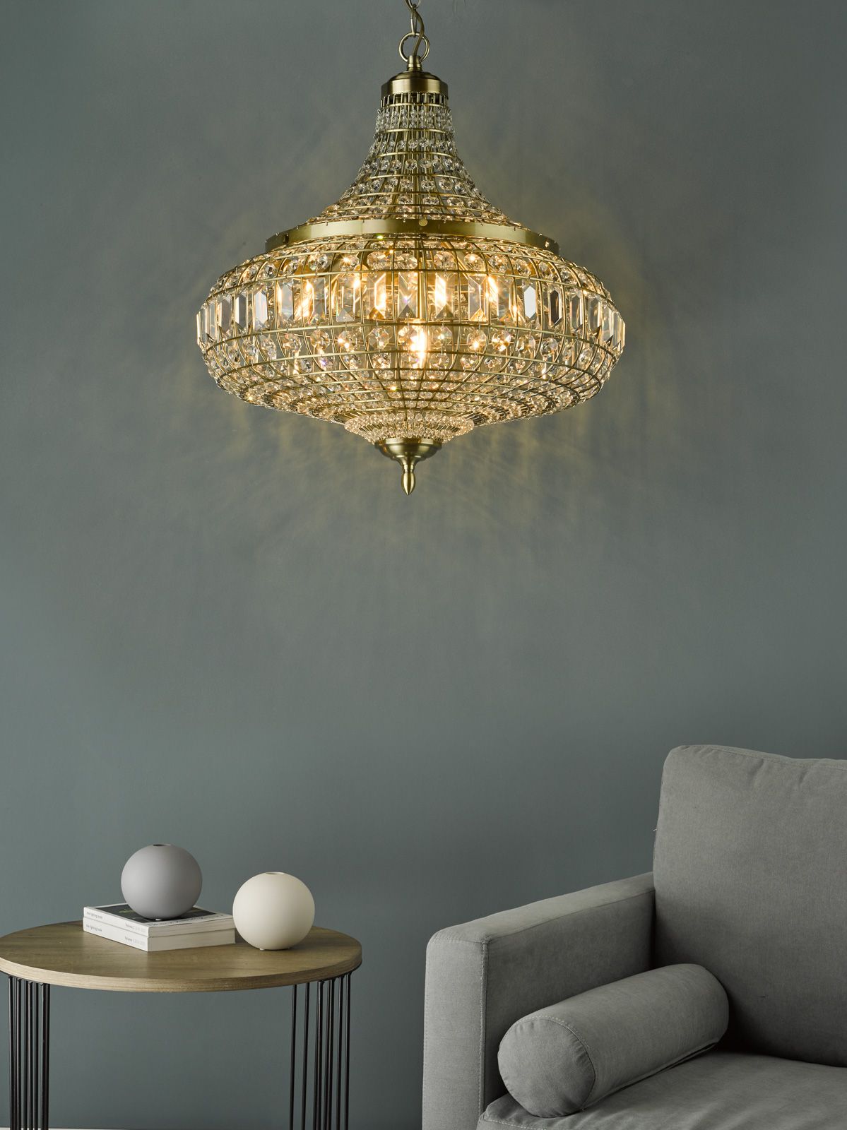 Asmara Lighting Collection - Antique Brass and Crystal