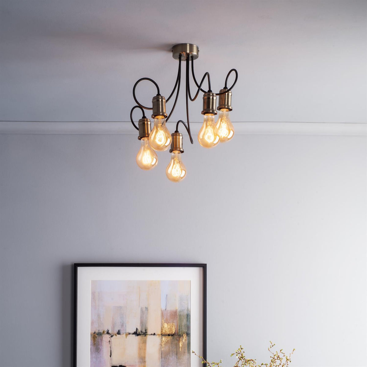 Alzbet 5 Light Semi Flush - Antique Brass and Black
