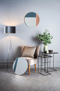 Thalia Round Blue And Rose Gold Mirror 50cm