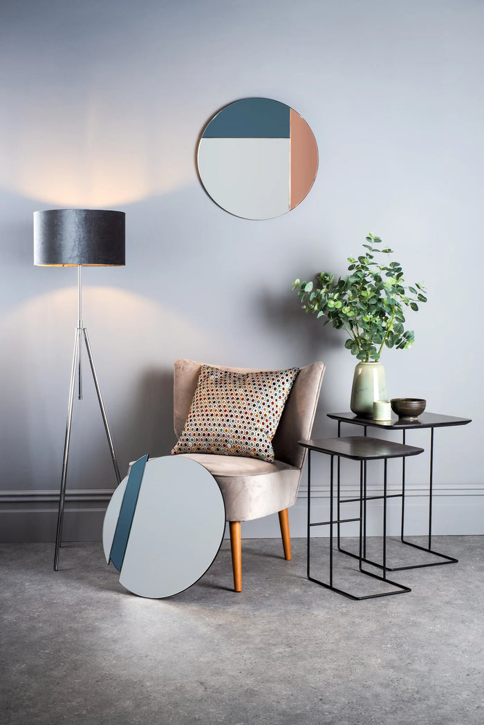 Thalia Round Blue And Rose Gold Mirror 50cm