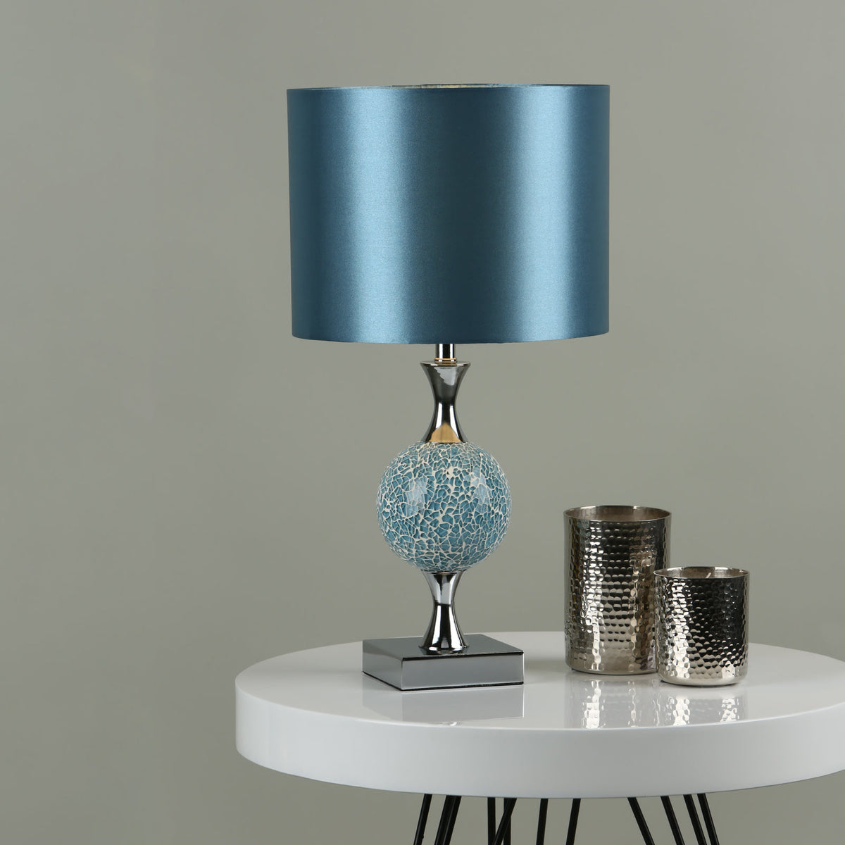 Elsa Table Lamp - Polished Chrome/Blue Mosaic