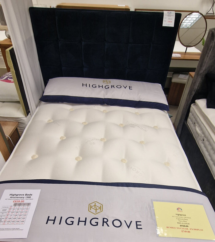 *CLEARANCE* Highgrove 4'6" Double Anniversary 1500 Navy Blue Divan with Capricorn Headboard
