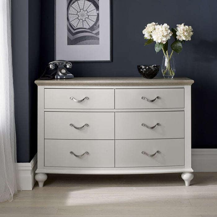 *CLEARANCE* Montreux 6 Drawer Wide Chest - Grey Washed Oak and Soft Grey