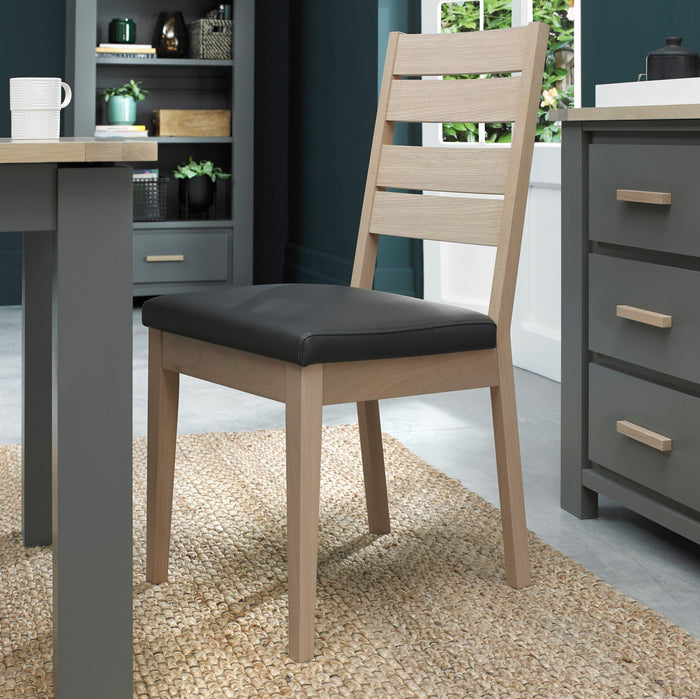 Oakham Chair - Scandi Oak and Dark Grey Leather (per pair) *LIMITED STOCK AVAILABLE*