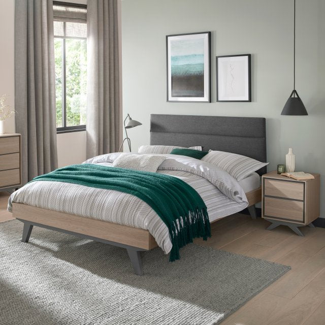 Brunel Upholstered Bedstead - Scandi Oak and Dark Grey