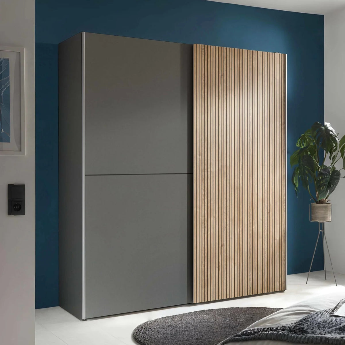 Berno Sliding Door Wardrobe - Light Oak/Grey (Mirror options available)