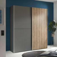 Berno Sliding Door Wardrobe - Light Oak/Grey (Mirror options available)