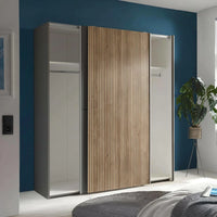 Berno Sliding Door Wardrobe - Light Oak/Grey (Mirror options available)