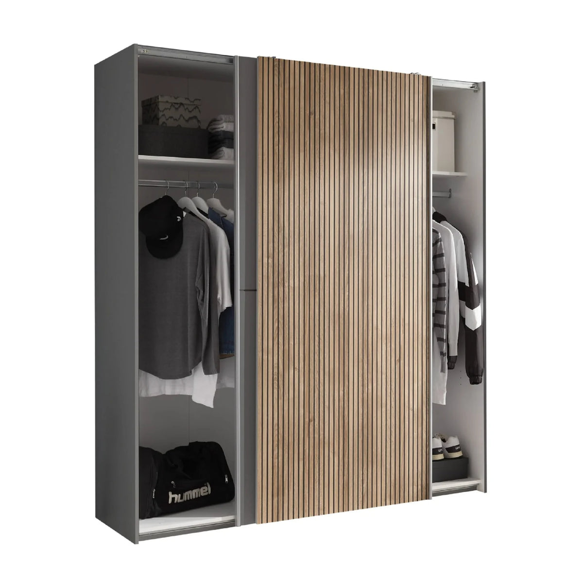 Berno Sliding Door Wardrobe - Light Oak/Grey (Mirror options available)