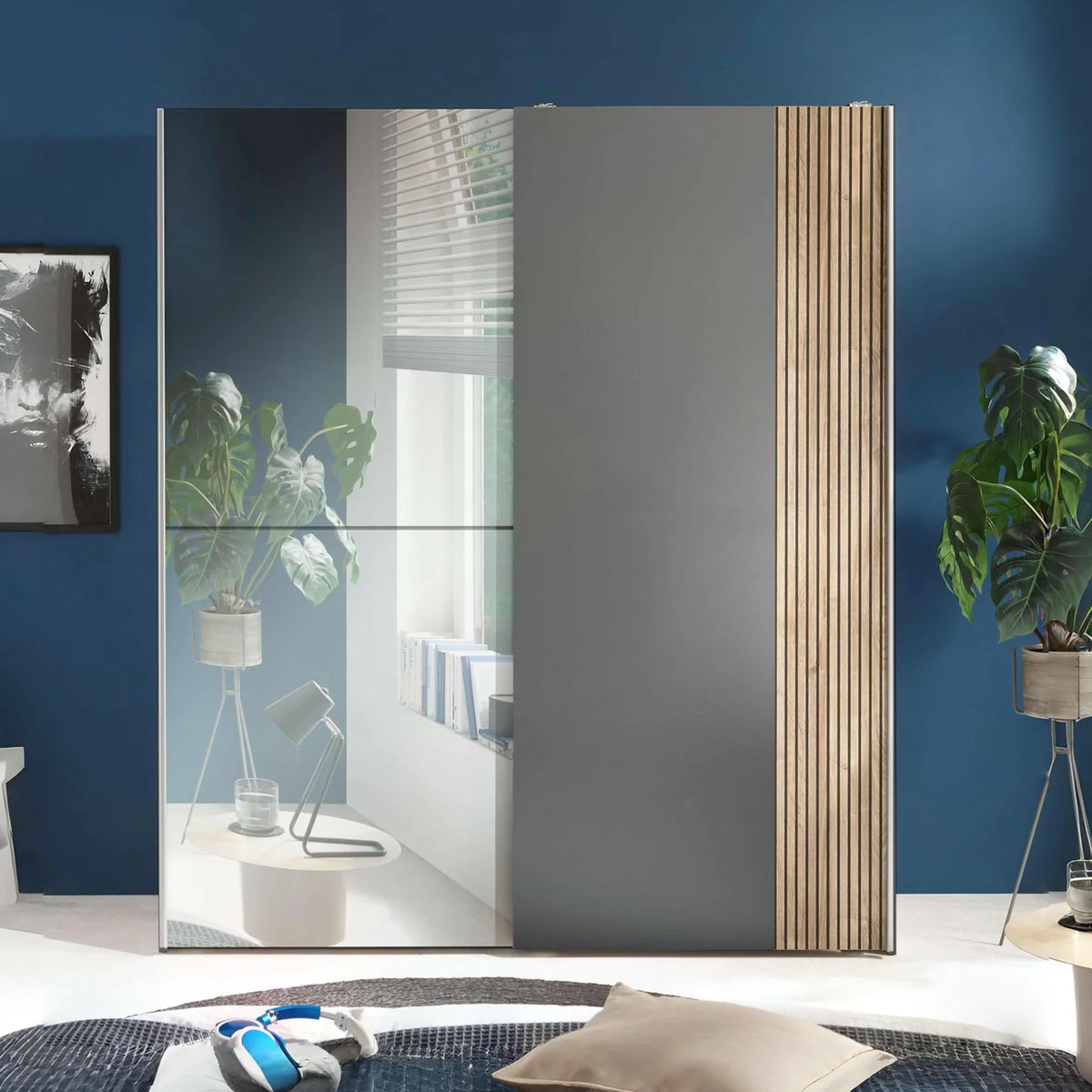 Berno Sliding Door Wardrobe - Light Oak/Grey (Mirror options available)