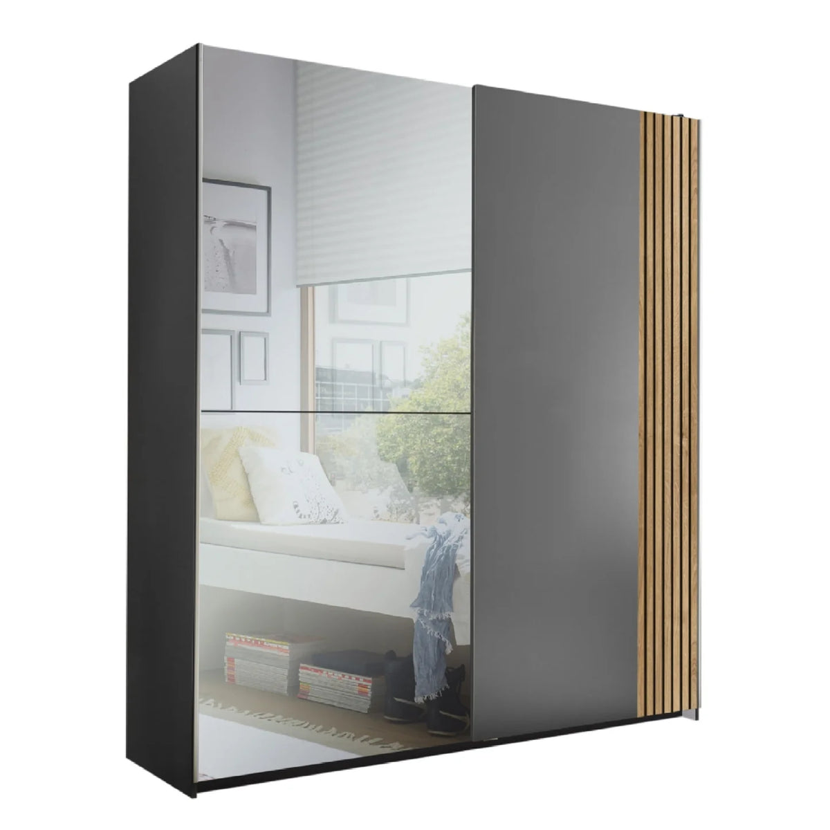 Berno Sliding Door Wardrobe - Light Oak/Grey (Mirror options available)
