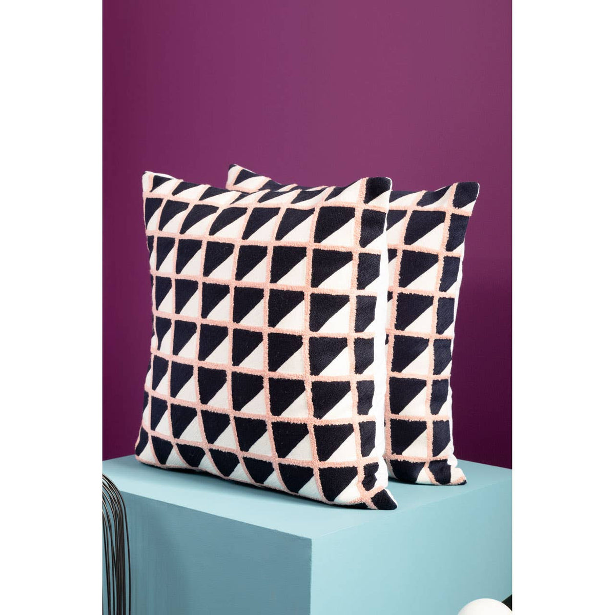 Bosie Ozella Grid Design Embroidered Cushion