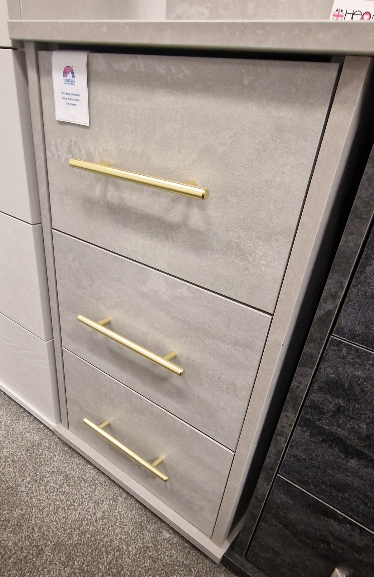 *CLEARANCE* Heart 3 Drawer Bedside - Concrete