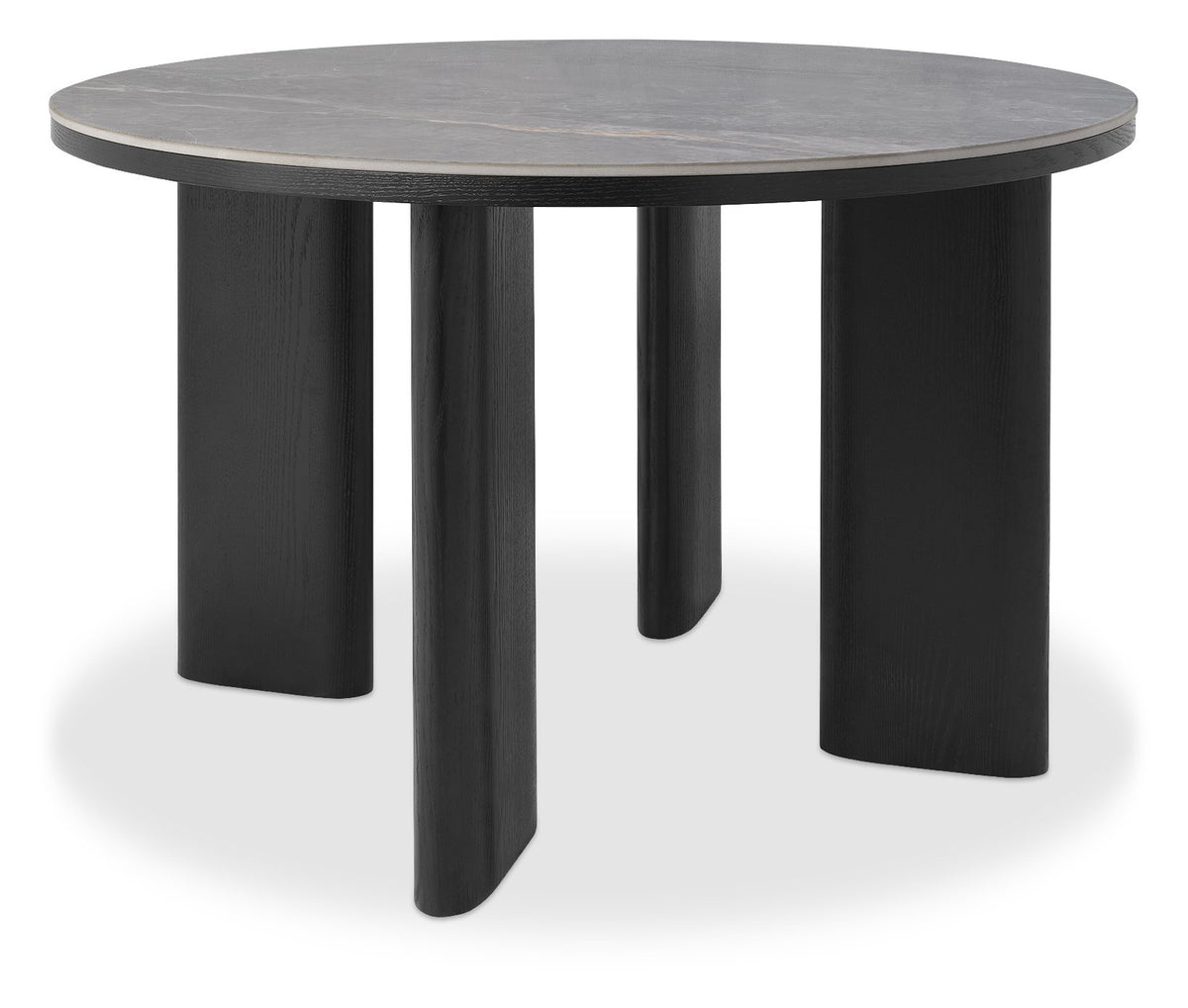 Carmen Gloss Grey Sintered Stone 4 Seater Dining Table with Black Oak Veneer Legs