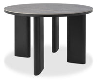 Carmen Gloss Grey Sintered Stone 4 Seater Dining Table with Black Oak Veneer Legs