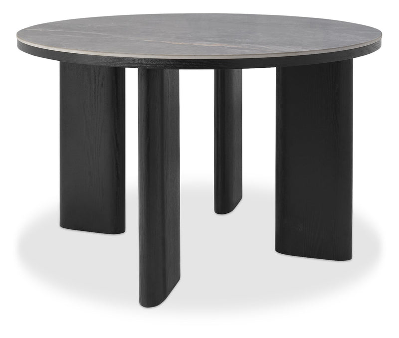 Carmen Gloss Grey Sintered Stone 4 Seater Dining Table with Black Oak Veneer Legs