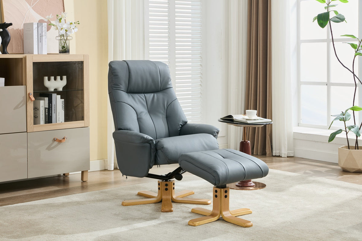 Dubai Swivel Recliner - Petrol Blue Full Leather