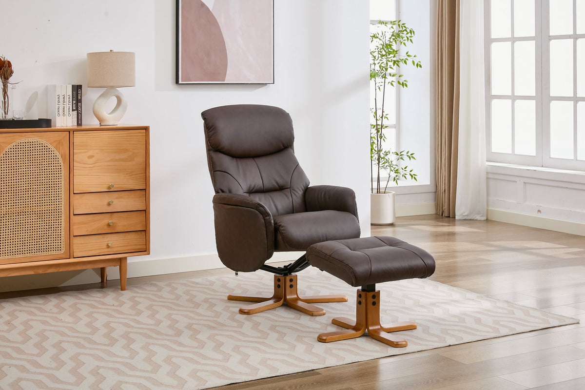 Eden Swivel Recliner - Russet Leather