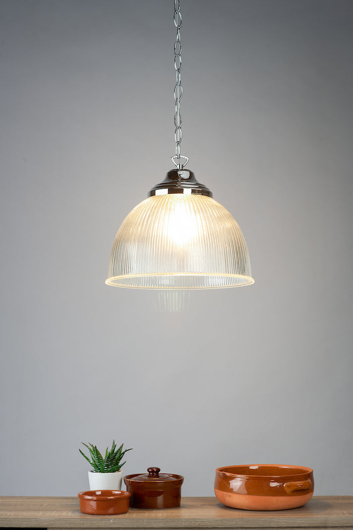 Edna Pendant - Ribbed Glass/Polished Chrome