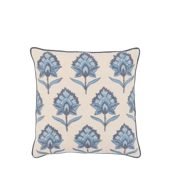 Fleur Embroidered Cushion Ink Blue