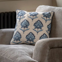 Fleur Embroidered Cushion Ink Blue