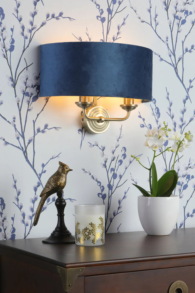 Laura Ashley - Sorrento Lighting Collection - Antique Brass and Blue Velvet