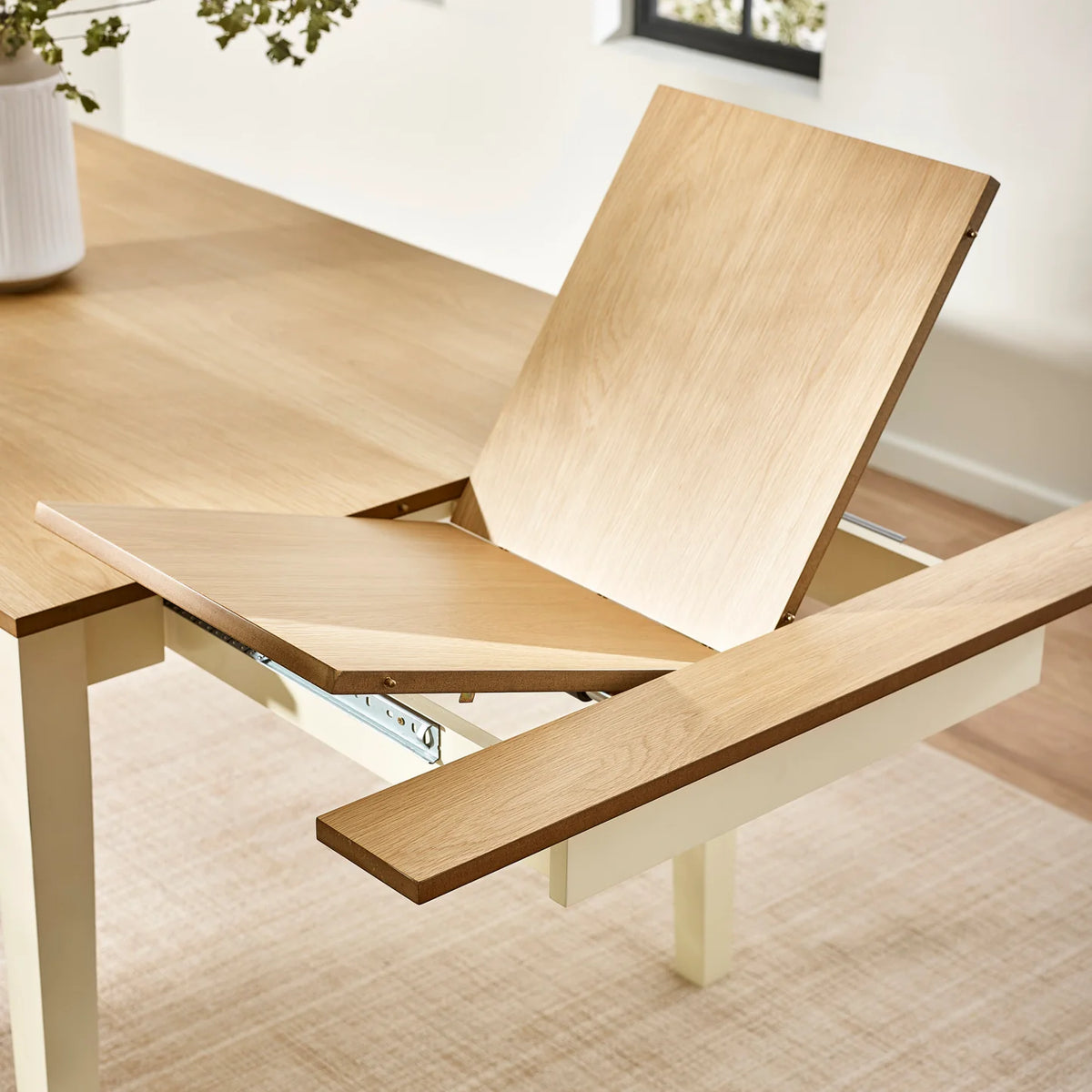 Larissa Lift Up Extension Dining Table - Natural/White