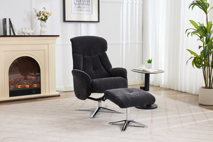 Lucia Swivel Recliner - Black Fabric