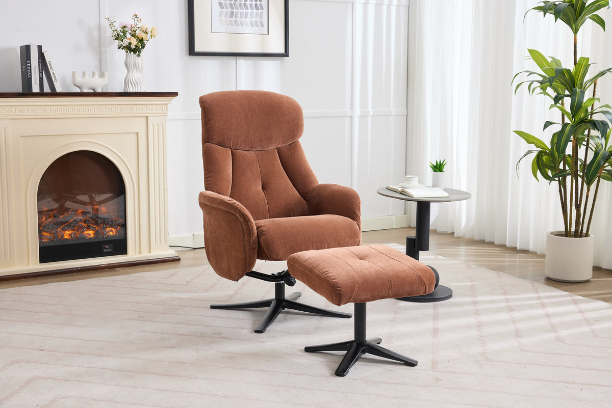 Lucia Swivel Recliner - Caramel Fabric