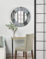 Mehera Round Mirror Grey Marble Print 80cm