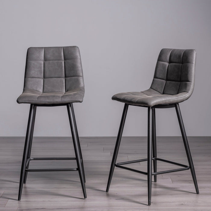 Mondrian Bar Stool (pair) - Dark Grey Faux Leather
