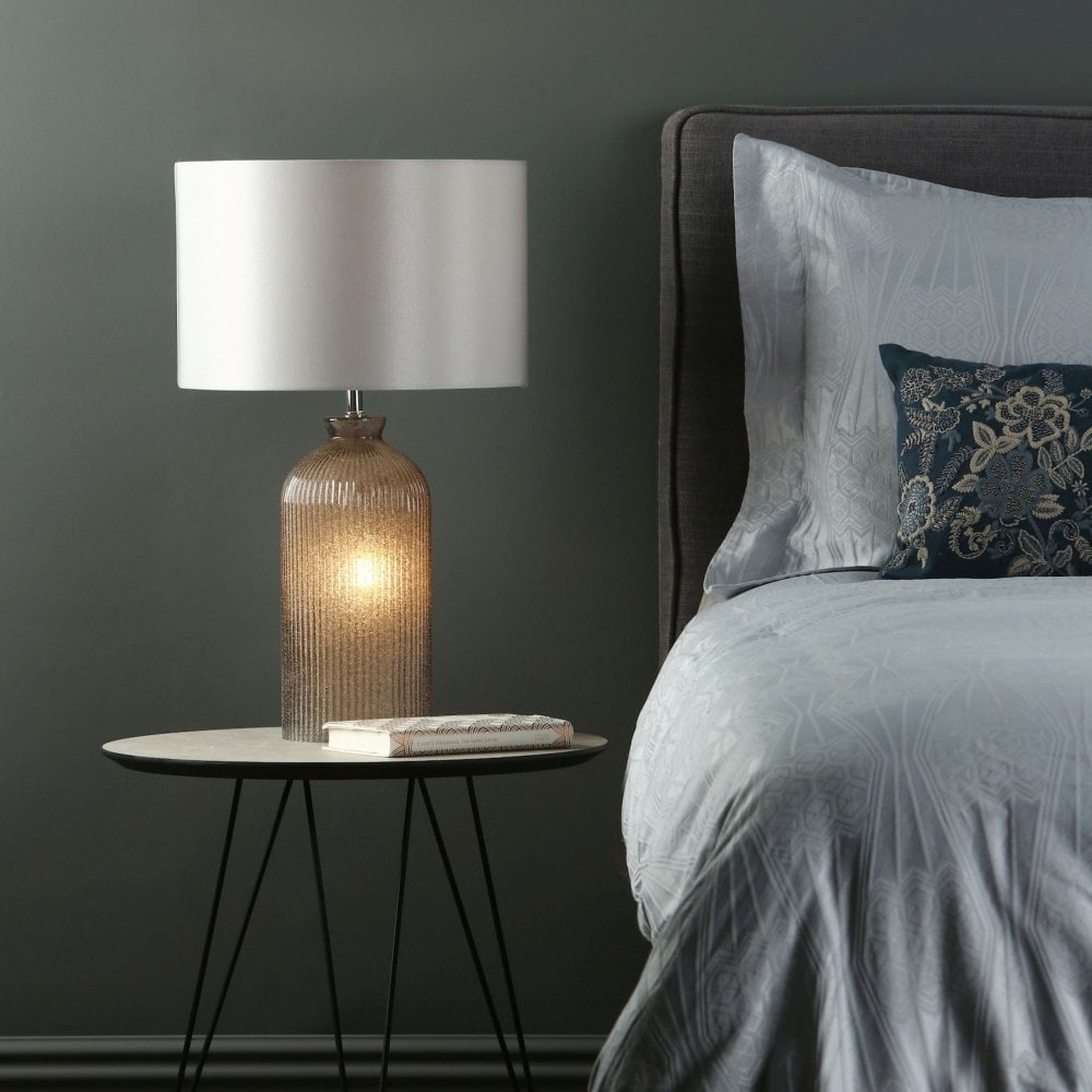 Pamplona Dual Light Table Lamp Grey Glass With Shade