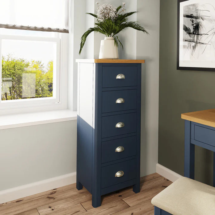 RA Blue Bedroom Collection - 5 Drawer Narrow Chest
