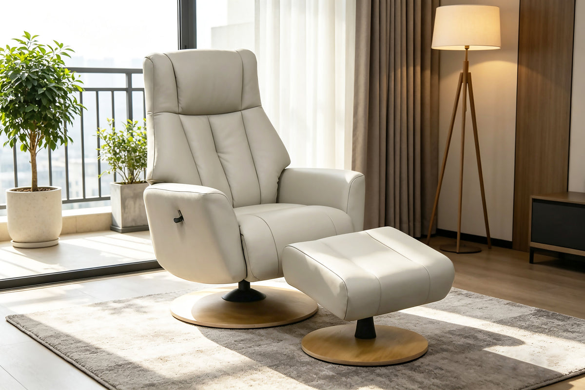 Rowan Swivel Recliner and Fixed Upholstery - Mushroom Leather