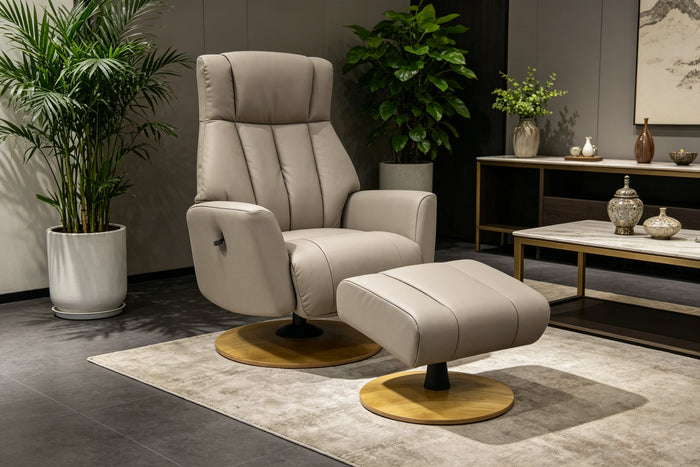 Rowan Swivel Recliner and Fixed Upholstery - New Grey Leather