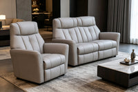 Rowan Swivel Recliner and Fixed Upholstery - New Grey Leather
