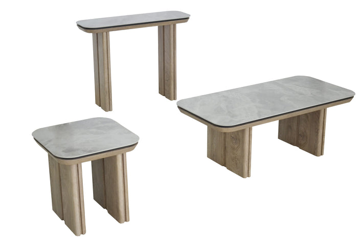 Stonesby Occasional Tables - Pudalas Grey Sintered Stone/Smooth Wood
