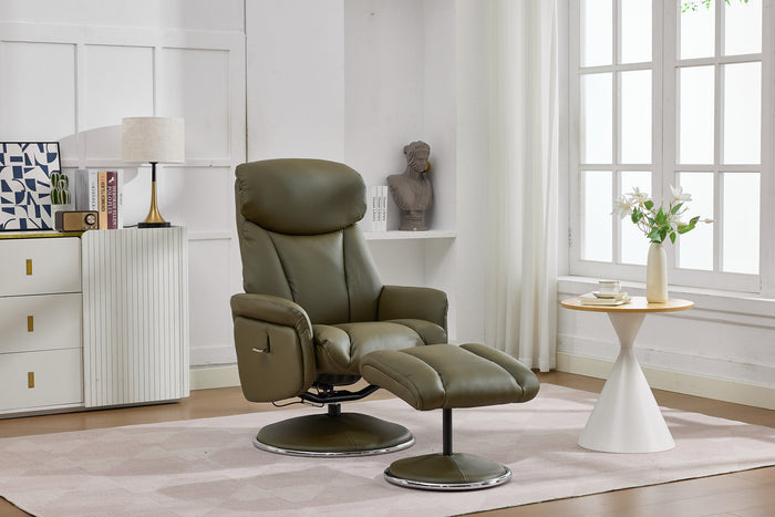 Sahara Swivel Recliner - Olive Green Leather