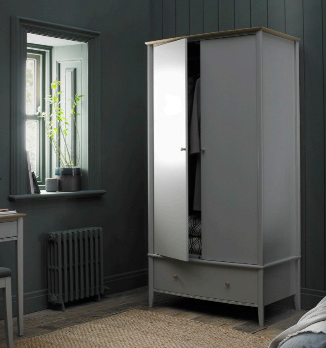 *CLEARANCE* Whitby Scandi Oak & Warm Grey Double Wardrobe