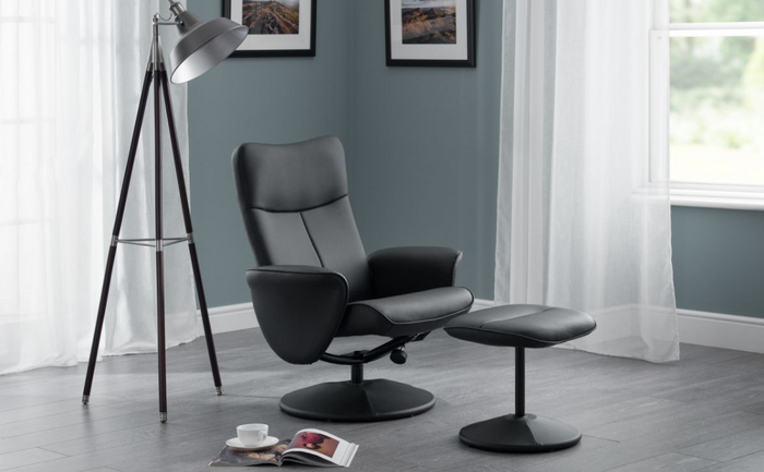 Lugano Recliner and Stool - Black