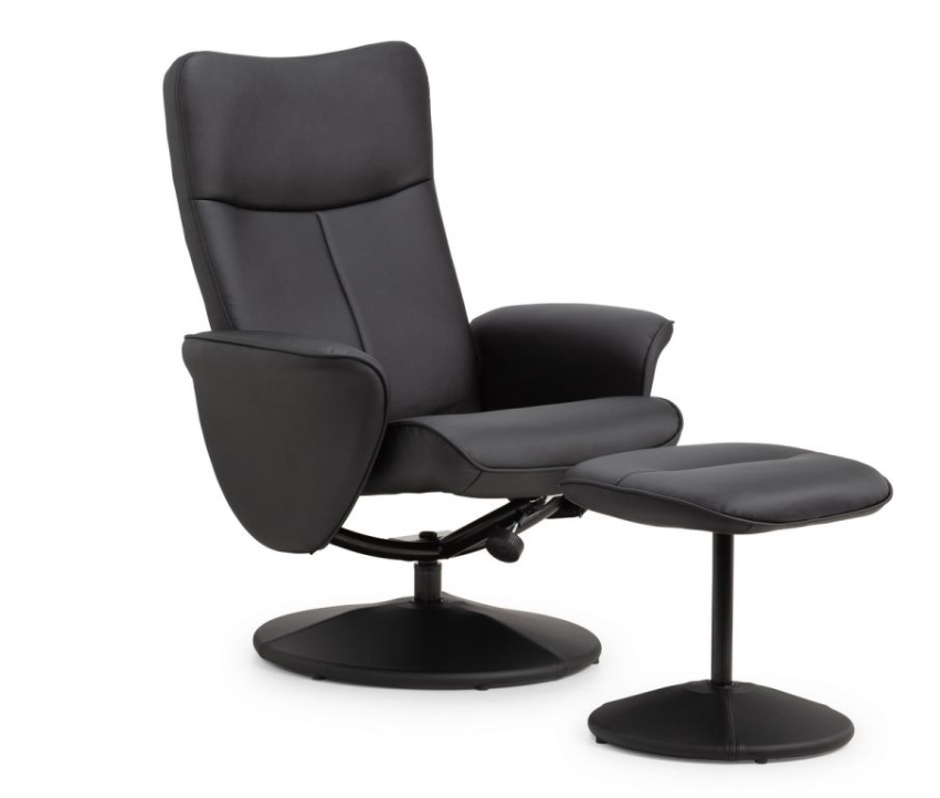 Lugano Recliner and Stool - Black