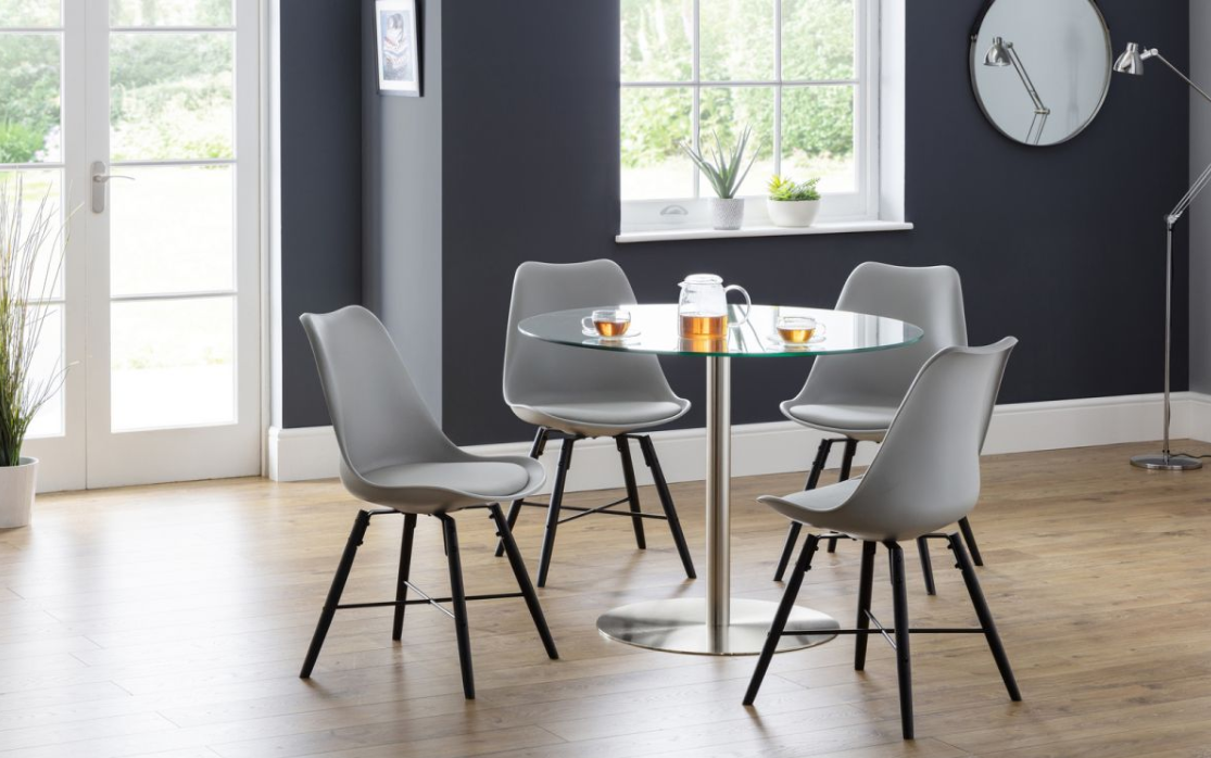 Milan Round Pedestal Table - Glass/Brushed Steel