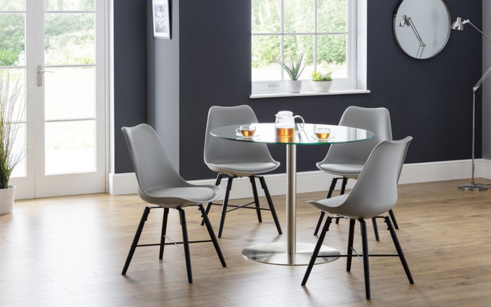 Milan Round Pedestal Table - Glass/Brushed Steel