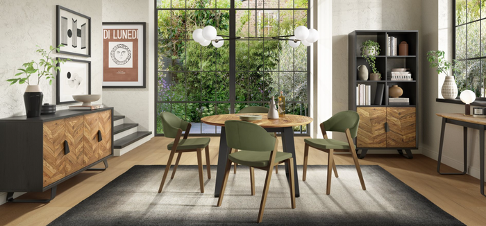 Emerson Dining Collection - Rustic Oak and Peppercorn