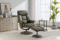 Biarritz Swivel Recliner & Footstool - Plush Leather Olive Green