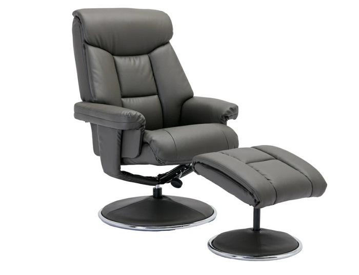 Biarritz Swivel Recliner & Footstool - Plush Leather Cinder
