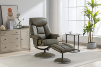 Biarritz Swivel Recliner & Footstool - Plush Leather Grey