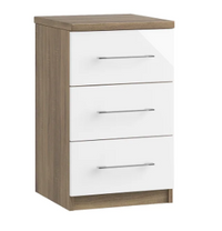 Catania 3 Drawer Bedside - Grey Gloss/Lorenzo Oak/Black Handles